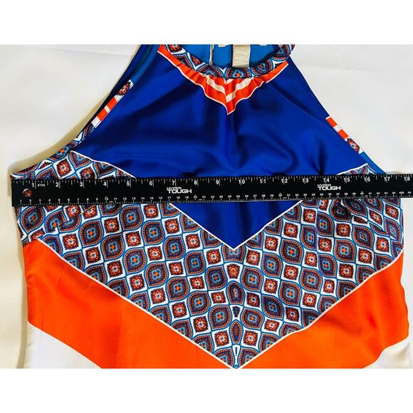 Banana Republic Mod Halter Dress Chevron Blue Orange EUC Size 6 Beach Resort - Picture 7 of 8